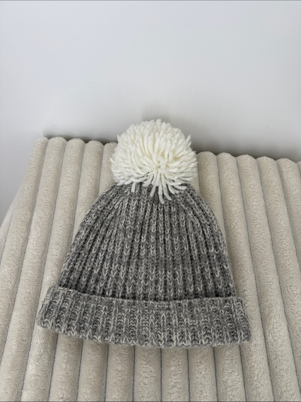 J Crew Gray Knit Wool Blend Pom Beanie - White Pom